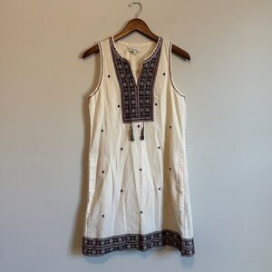 MADEWELL Embroidered Cotton Shift Dress 0 Cream Boho Coastal Artisan Spring Chic